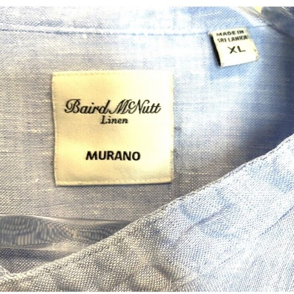 BAIRD‎ Mc NUTT Men’s XL 100% Linen Murano Shirt Short Sleeves Band Collar Blue - Picture 5 of 7